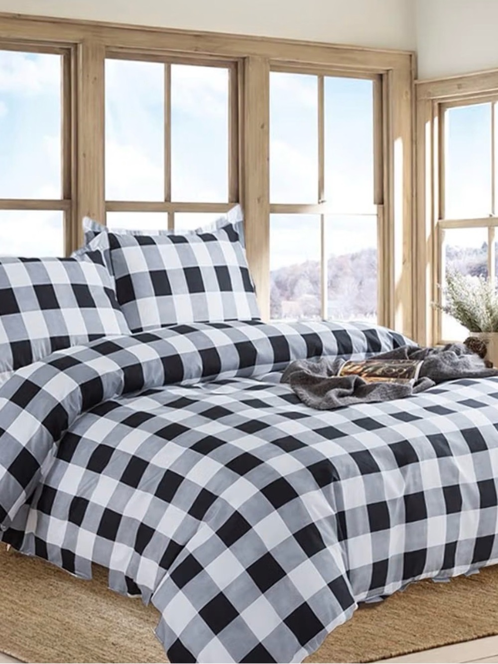 Classic Buffalo Check Black and White Duvet Cover With Two Shams - Queen